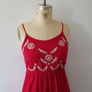 Red embroidered floral boho dress